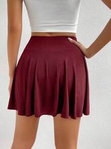 Chiquease Ladies' Solid Color Skirted Shorts With Pockets - Burgundy - View 2