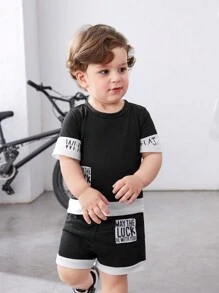 Stylish Streetwear Baby Boy's 2 In 1 Letter Print Short Sleeve T-Shirt And Shorts Set - Multicolor - View 4