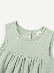 Cozy Pixies Soft And Breathable Solid Casual Sleeveless Round Neck Romper For Baby Girls - Green - View 4