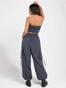 Forever 21 女士純色包裹背心加上翻蓋口袋長褲套裝 - 灰色 - 查看 2