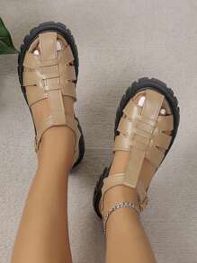 Women's Closed Toe Hollow Out Casual Wedge Heel Thick Bottom Sandals