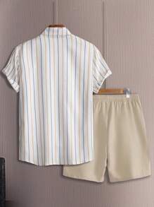 Manfinity Homme Men Striped Shirt & Drawstring Waist Shorts Without Tee