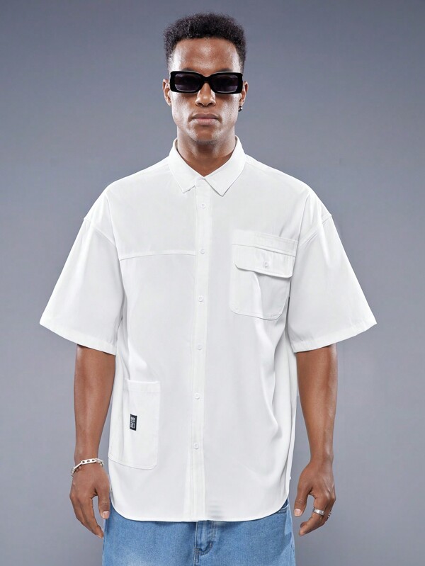 Manfinity VCAY Männer Weißes Kleid Mit Umgekehrter Tasche Gewebtes Lässig Shirt