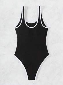 SHEIN Swim Women's One Piece Swimsuit With Contrast Trim And Cut-Out Design For Summer, Beach, Swimming, Vocation