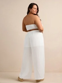 Forever 21 Conjunto De Top Crop E Calça Dianteira Com Torção Em Cor Sólida Para Mulheres De Tamanho Grande