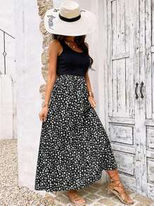 Breezaya Sleeveless Polka Dot Splicing Printed Dress Maxi Vacation Beach Outfits Women - Black - View 4