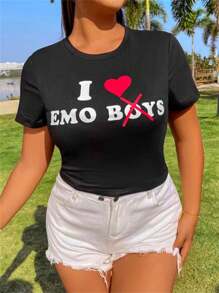 Flirla Kích thước lớn Của phụ nữ Tim In Quần skinny Áo thun - màu đen - Xem 4