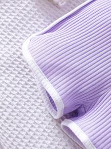 Baby Girl 3d Flower Color Blocking Edge Strap Romper - Purple - View 6