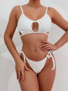 SHEIN Swim Women's Solid Color Textured Bikini Set Summer Beach