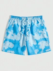 ROMWE MEN Street Life Men's Color Blocking Drawstring Waist Slant Pocket Casual Shorts, School - Blue - View 1