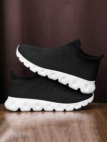 女士簡潔時尚的溜口運動鞋,防滑,輕便,適合學生 - 黑與白 - 查看 2