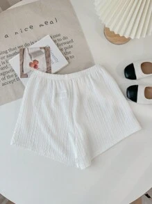 SHEIN LMoss Kids LMoss Tween Girl Tween Girl Urban Elegant Spring/Summer Knitted Solid Color Casual Straight Shorts