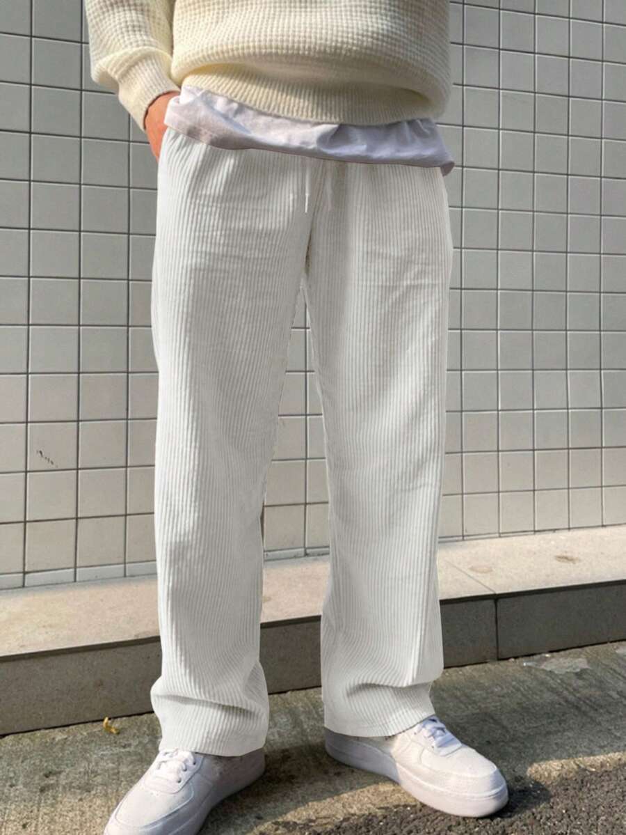DAZY 男士流行白色灰絨長褲,簡約風格 - 米色 - 查看 1