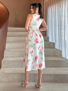 SHEIN Essnce Của phụ nữ Kỳ nghỉ Phong cách Buộc Nhuộm Không tay Single-breasted Đầm - Nhiều màu - Xem 2