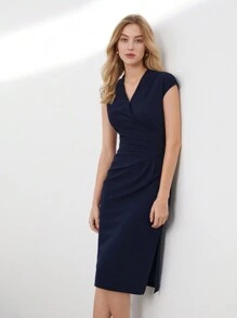 BizChic Women's Pleated Slim Bodycon Dress Work Dress - Navy Blue - View 5