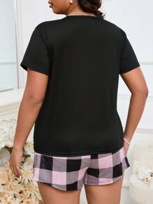 Plus Buffalo Plaid Print Pocket Patched PJ Set / Pajama Set - Multicolor - View 2