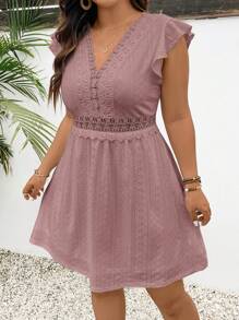 SHEIN Frenchy Plus Size Boho damska kontrastowa koronkowa letnia suknia ślubna sukienka gościnna sukienka z krótkim rękawem w kształcie litery A