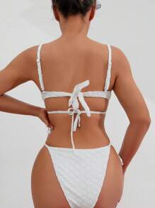 SHEIN Swim Women's Solid Color Textured Bikini Set Summer Beach