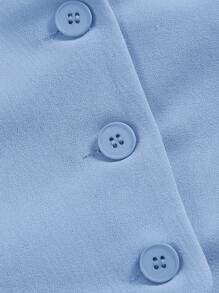 SHEIN MOD 黑色约会之夜前扣 V 型下摆纯色纽扣前背心夹克和前缝裤两件套 - 藍色 - 查看 4