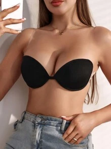 SHEIN Women's Strapless Bra With Transparent Shoulder Straps - Black - View 4