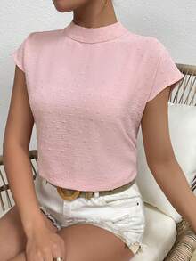 SHEIN Essnce Chấm Swiss tay cánh Giải trí Thời trang Áo sơ mi - Hồng - Xem 5