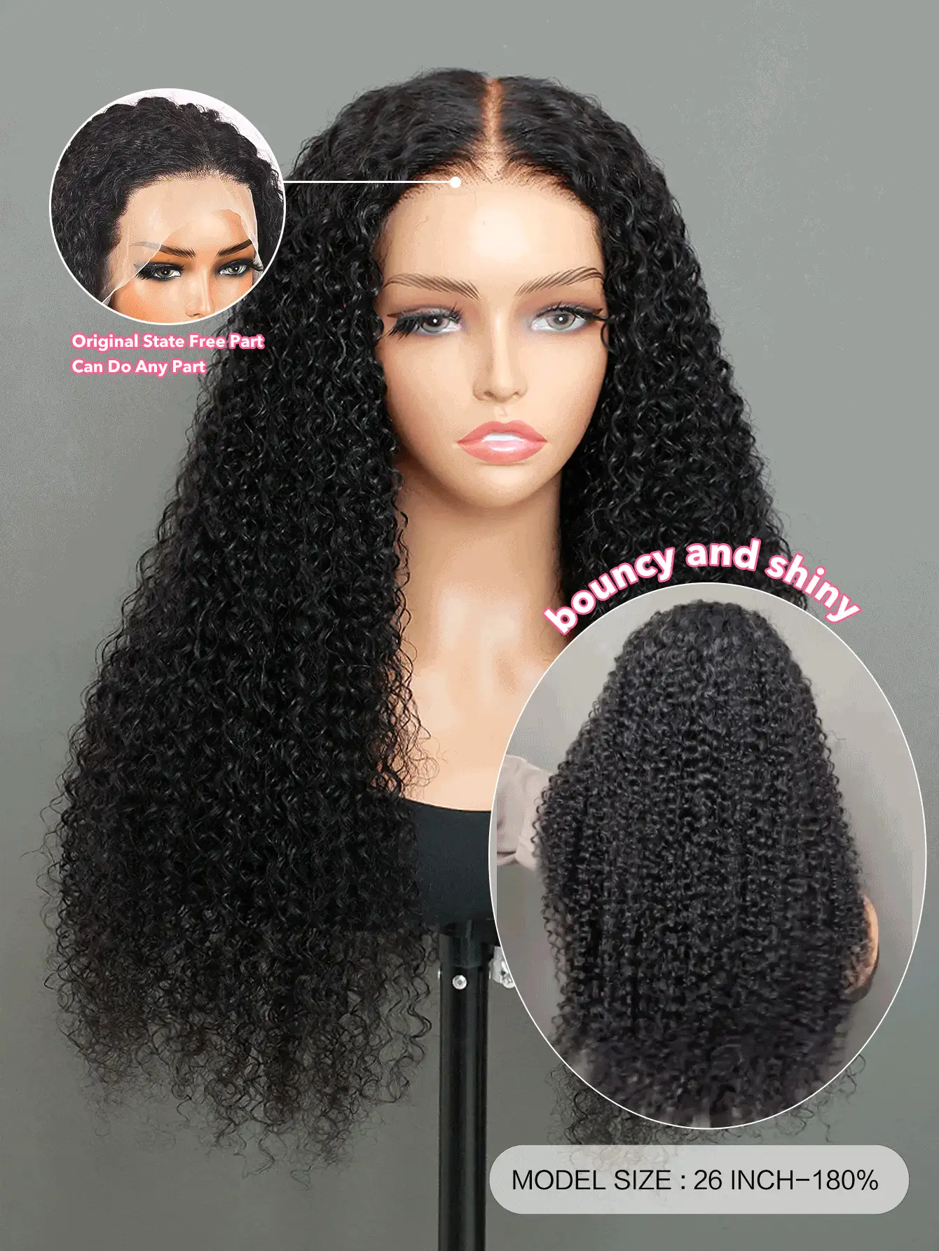 Transparent Lace Kinky Curly 13 X 4 Lace Frontal Wig 180% Density 12-26 Inch Natural Black Color Pre-Plucked Natural Hairline  Lace Human Hair Top Quality Wig For Women - SNatural - View 3