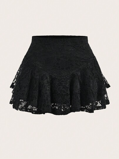 Plus Size Lace Pleated Fashionable Skirt, School