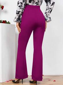SHEIN Clasi Women's Solid Color Trousers With Side Zipper - Red Violet - View 2