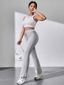 SHEIN Unity Women's Tie Front Flared Pants - Grey - View 4