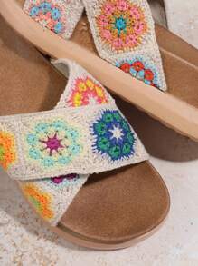 SHUZIA Women's Solid Color Wedge Heel Thick Sole Sandals With Floral Pattern