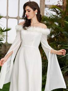 Modelyn Đầm lệch vai có viền sang trọng màu trơn - trắng - Xem 4