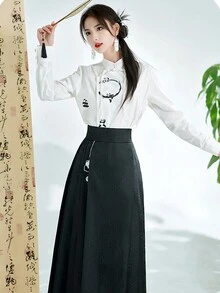 中国风熊猫印花设计中国风上衣，春季款 - 白色 - 查看 7