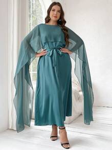 Modelyn Vestido de noche largo con capa de estilo árabe para mujer talla grande