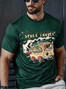 男士外星人及字母圖案短袖t恤