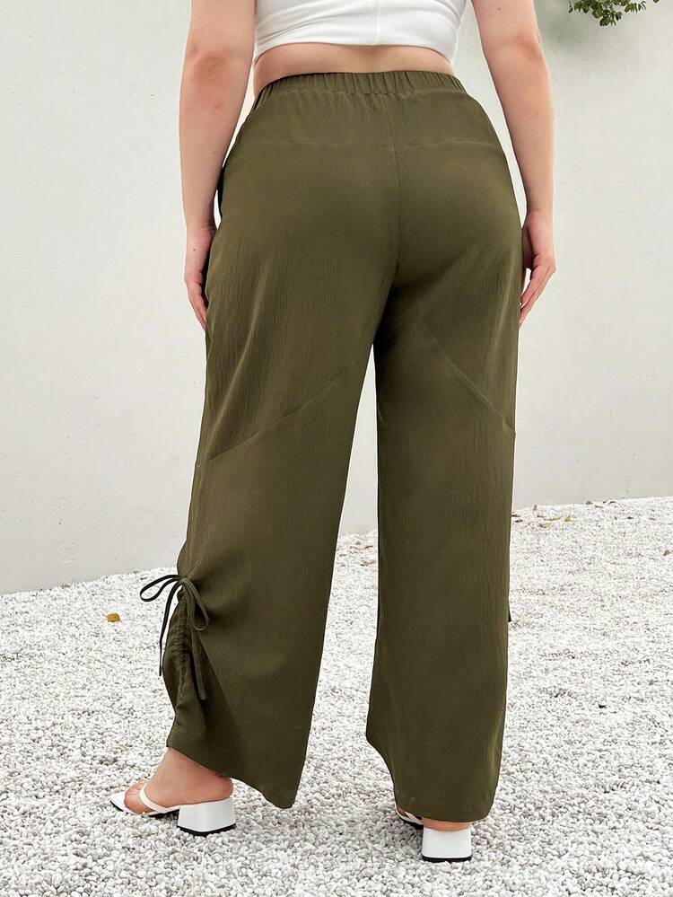 Women's Plus Size Drawstring Elastic Waist Pocketed Casual Pants For Date, Party And Vacation