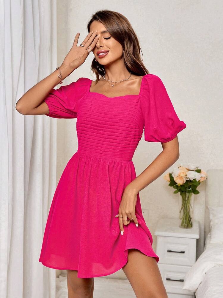 Mommy & Me,Mother And Daughter,Women's Rose Bubble Sleeve A Hem Romantic Summer Short Dresses,Mother's Day Clothing