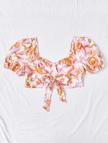 Soleia 女士心形印花泡泡袖衬衫,有愛心領 - 彩色 - 查看 5