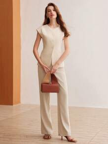 MOTF PREMIUM SOLID BATWING SLEEVE BUTTON PLACKET JACKET - Apricot - View 2