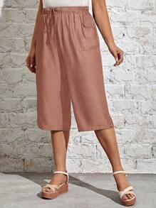 EMERY ROSE Plus Size Women's Elastic Waist Pants With Pockets - Dusty Pink - View 3