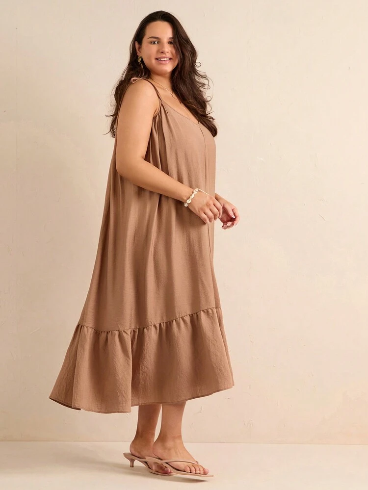 Plus-Size Solid Color Loose Fit Casual Tank Dress