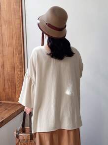 FRIFUL 女式綁帶前扣v領擴袖襯衫 - 白色 - 查看 5