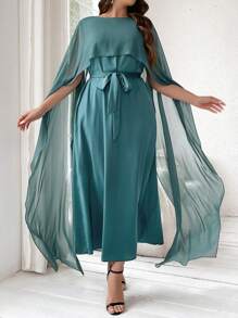 Modelyn Vestido de noche largo con capa de estilo árabe para mujer talla grande