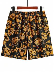 男士夏季花卉印花直筒休閒沙灘短褲,度假風情 - 黃色 - 查看 2