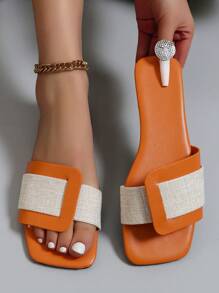 Women's Summer Fashionable Slippers, Flat Open Toe Colorblock Slip On Casual Sandals For Beach Vacation