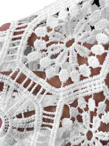 SHEIN LUNE Blusa De Manga Corta Hueca De Encaje De Color Sólido Para Mujeres