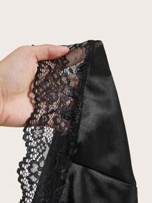 SHEIN فستان ملابس داخلية رقيقة بفوّال تباين الدانتيل - الأسود - مشاهدة 5