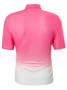 Genlund Men's Plus Size Casual Gradient Flamingo Print Short Sleeve Polo Shirt, Going Out - Pink - View 2