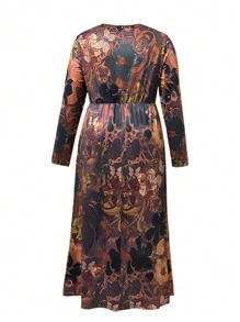 Plus Size Fashionable Casual Floral Print Round Neck Loose Modest Long Sleeve Dress