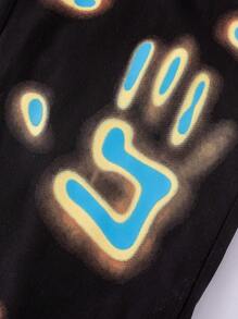 SHEIN Teen Boy Black Printed Long Pants For Spring And Summer