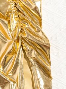 SHEIN Swim Metallic Texture Women's Split Hem Cover-Up Skirt - Gold - View 6